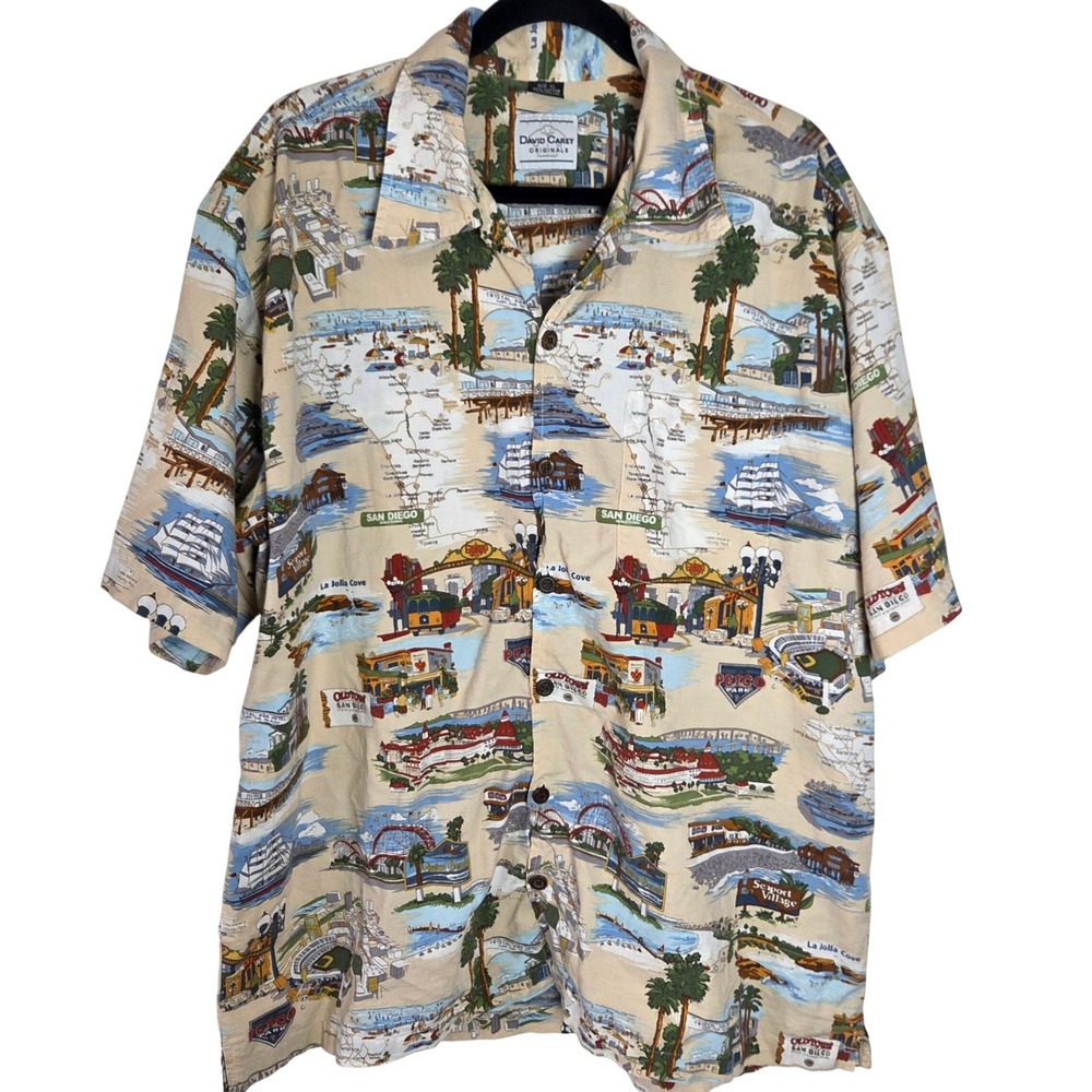 Vintage San Diego Map Print Camp Shirt Novelty Coastal Vacation XL - Picture 1 of 12